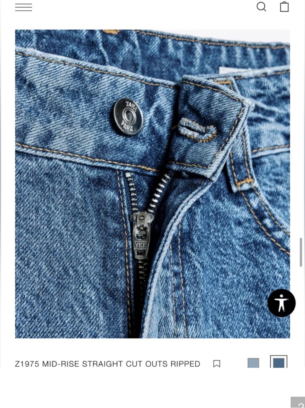ZARA Z1975 MID WAIST RIPPED CUT OUT STRAIGHT LEG JEANS - Picture 3 of 7